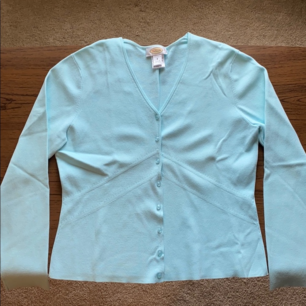 Talbots aqua cardigan sweater